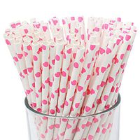 Just Artifacts Decorative Paper Straws 100pcs (Heart Pattern, Pink) - Biodegradable Paper Straws for Valentine's Day, Weddings, Baby Showers