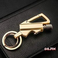 Multi Function Metal Matchstick Fire Starter Cigarette Lighter Refillable Keychain Lighter Bottle Opener Car Key Rings Kerosene Refillable Lighter (Golden)