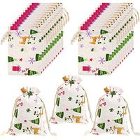 Frienda 20 Pieces Christmas Drawstring Gift Bags Cotton Christmas Bags Candy Wrapping Bag for Xmas Party Supplies