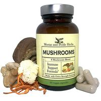 Mortar and Pestle Herbs Mushroom Capsules - 8 Species - Turkey Tail, Maitake, Shiitake, Cordyceps, Snow Fungus, Lion’s Mane, Reishi, Chaga, Wellness and Immune Blend, Non-GMO, 60 Vegan Capsules