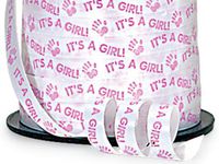 *20YDS* of 3/8" Pink & White"It's a Girl" Baby Poly Curling Ribbon