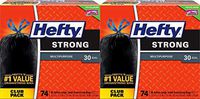 Hefty Strong Large 30 Gallon Trash Bags - Multipurpose - Drawstring - 74 Count - 2 Pack