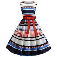 Women's Dresses for Holiday and Cocktail Fashion Sale Women Stripe Print Evening Party Prom Swing Bow Belted Halter Hepburn Dress Summer Dresses for Women Party Wedding