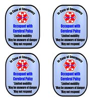 Cerebral Palsy 4 Pack Medical Alert Safety Window Decal Sticker