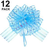 Pull Bow Large Organza Pull Bow Gift Wrapping Pull Bow with Ribbon for Wedding Gift Baskets, 6 Inches Diameter (Light Blue, 12 Pieces)