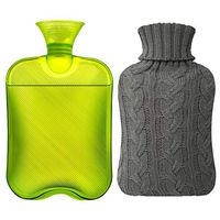 Samply Hot Water Bottle- 2 Liter Water Bag with Knitted Cover, Transparent Green