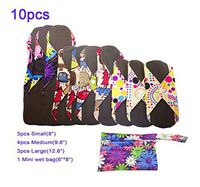 Reusable Cloth Menstrual Pads Reusable Bamboo Charcoal Sanitary Napkins, Sanitary Pads,Women Breathable Sanitary Napkins Set of 10 Pieces with 1 Mini-Wet Bag