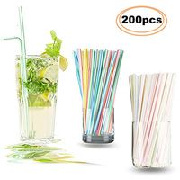 Flexible Plastic Drinking Straws, Disposable Bendy Straws Multi Colored Striped BPA-Free Party Fancy Straw (200pcs)