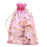 Pandahall 100 PCS 5x7 Inches Heart Printed Orchid Organza Bags Jewelry Pouch Bags Organza Drawstring Pouches Wedding Favors Candy Gift Bags Valentine's Day