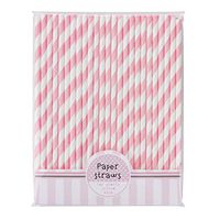 NUOLUX 30pcs Biodegradable Paper Straw - Pink White Striped