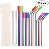 Metal Straws Stainless Steel Straws 16 Pcs 10.5" 8.5" Reusable Drinking Straws for 20 24 30 Oz Yeti Tervis Tumblers with 16 Food Grade Silicone Tips 4 Cleaning Brush 1 Case(Color:Rainbow Rose Gold)