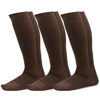 TeeHee Microfiber Compression Knee High Socks with Rib 3-Pack (Large (10-13), Brown)