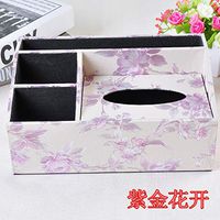 T-ZJHC Multi-Function Living Room Coffee Table Remote Control Storage Box Home European Napkin Paper Box, Purple Gold Flower Open