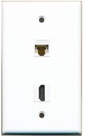 RiteAV - 1 Cat6 White Ethernet and 1 HDMI Port Wall Plate - White