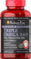 Puritan's Pride Maximum Strength Triple Omega 3-6-9 Fish, Flax & Chia Oils-120 Softgels