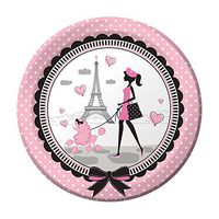 Creative Converting 8 Count Sturdy Style Party in Paris Paper Dinner Plates, 8.75", Pink/Black