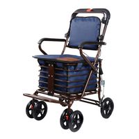 Folding Four-Wheeled Walker 360 Degree Rotation with Wheelchair Walking Frame for The Elderly Shopping Pedal Walker Shopping Cart Trolley