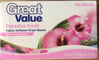 Great Value Paradise Fresh Fabric Softener Dryer Sheets (160)