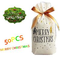 Drawstring Candy Bags 50 Packs Treat Bags with Drawstring Cookie Bags Plastic Bag for Christmas Wedding Party Birthday Engagement Holiday Favor (Letter-Christmas)