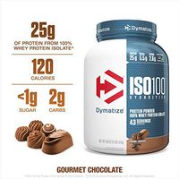 Dymatize ISO100 Hydrolyzed Protein Powder, 100% Whey Isolate Protein, 25g of Protein, 5.5g BCAAs, Gluten Free, Fast Absorbing, Easy Digesting, Gourmet Chocolate, 3 Pound