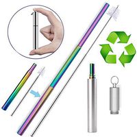 Reusable Portable Telescopic Straws, Stainless Steel Travel Food-Grade Drinking Straws with Aluminum Case, Dishwasher Safe with Cleaning Brush (Silver)