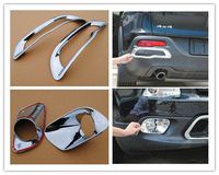 Nicebee 2 Pair Front + Rear Tail Fog Lights Lamps Covers Trims Molding Chrominum for Jeep Cherokee 2014-2016