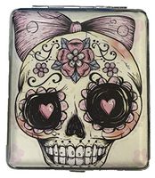Eclipse Candy Skull Bow Crushproof Leatherette Cigarette Case Wallet, Holds 20 King Size Cigarettes