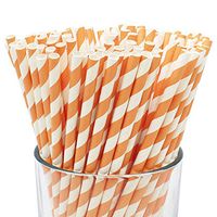 Just Artifacts 100pcs Premium Biodegradable Striped Paper Straws (Striped, Peach)