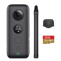 Insta360 ONE X 360 Degree Panoramic Sports Video Action Camera Bundle with Carbon Fiber Selfie Stick Lens Cap 32GB Built-in Memory Card 5.7K 18MP Stabilization Real Time WiFi Transfer