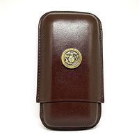 Genuine Leather US Marines Cigar Case 3-Finger with 3 Cigar Holders - Pocket-Sized Cigar Case for Travel, Gifts for Men by Cigar Cutters by Jim (Brown)