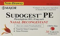 Sudogest PE Generic for Sudafed PE Nasal Decongestant Phenylephrine HCl 10mg Tablets 108-count 3 Pack of 36-count by Major Pharmaceuticals