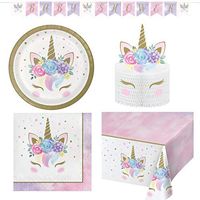 Olive Occasions Unicorn Baby Shower Disposable Paper Party Supplies 16 Cake Plates, 16 Napkins, Centerpiece, Banner, Table Cover, Grandma Olive's Recipe