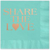 Canopy Street Share The Love Hashtag Personalized Luncheon Napkins - 100 Aqua Paper Coined Napkins with a Choice of foil. 6 1/2'' x 6 1/2'' Folded, Made in The USA