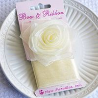 Clip On Rose Bow and Ribbon - Ivory