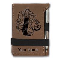 Mini Notepad, Cobra Snake, Personalized Engraving Included (Dark Brown)
