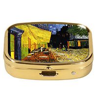 Pill Box -"Cafe Terrace at Night" Design- Metal, 2-compartment