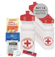 Set of 12 Hangover Emergency/Survival Kits/Vegas Hangover Kit/Bachelorette/Water Bottle filled with Hangover Kit/Packaged Hangover Kit/Hangover Kit Party Favors/New Year Hangover Recovery Kit