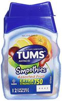 Tums Smoothies Extra Strength 750 Antacid with Calcium Supplement Calcium Assorted Fruit Flavored - 9 Travel/ Pocket Pack of 12 Soft Chewable Tablets (108 Tablets Total) -Tj 11