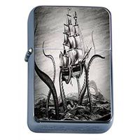 Gigantic Octopus Kraken Flip Top Oil Lighter D8 Scary Sea Monster Giant Attacking Squid