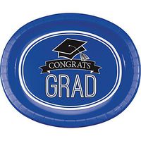 Creative Converting 8 Count School Spirit Oval Paper Platters for Graduation Party, Cobalt Blue