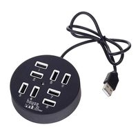 KDL USB 8 Ports Box Multi Data Transmission USB 2.0 Hub Round Shape Multi-Port Splitter Charger Adapter Replacement with LED for USB Devices, Phone, USB Flash Disk, PC, Tablet (Black)