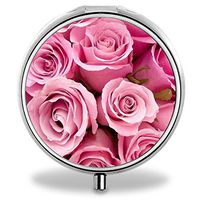 Rose Pill Case, Round Stainless Drug Organizer Container Medicine Cover for Pocket Daily&Weekly