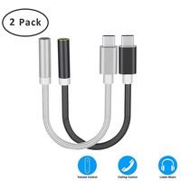 USB C to 3.5mm Audio Adapter, Weudozue 2 Pack Type USB-C to 3.5mm Headphone Jack Microphone Nylon Cable Compatible with Motorola Moto Z, Huawei,Xiaomi,LeEco Le and More