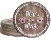 Disposable Plates - 80-Count Paper Plates, Wedding Party Supplies for Appetizer, Lunch, Dinner, and Dessert, Mr. and Mrs. Rustic Wedding Theme Design, 9 Inches in Diameter