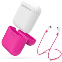Soft Silicone Protective Cover Case + Wire Anti Lost For Apple AirPods Earphones,Tuscom (Hot Pink)