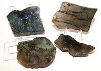 Labradorite Crystals Slice Set - One Side Polished and Raw Pieces - LABSL01
