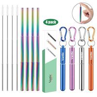 Vantic VaVc02-MStraw-Rainbow-S&O&P&B Metal straw, 4packs, Rainbow-Silver&Blue/Orange/Purple