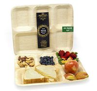 Ecozoi EXTRA LARGE Disposable Palm Leaf Plates 12" Rectangle, 5 Compartments, 25 Pack Eco-Friendly Dinnerware Set, Biodegradable Compostable Tableware Dinner Plates