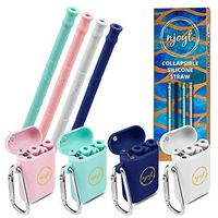 Collapsible Reusable Straws – Portable Drinking Silicone Straw With Case, Cleaning Brush & Keychain - Smoothie BPA-Free Foldable Drinking Straws For Hot & Cold Drinks - 2 Pack Available (4 Set)
