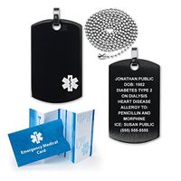 Medical Alert ID Dog Tag PVD Coated Steel with 27" Stainless Chain (incl. 10 Lines of Engraving)